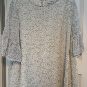 Ava & Viv Women's White and Blue Patterned Blouse